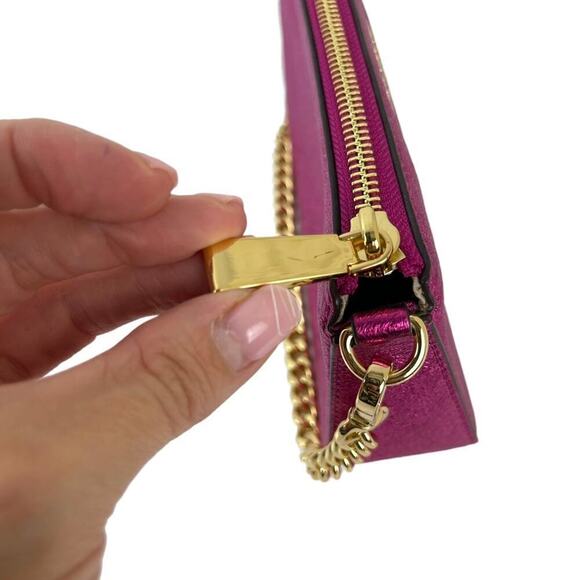 Michael Kors Jet Set Travel Metallic Hot Pink Gold Chain Pochette Bag Purse - Picture 15 of 16